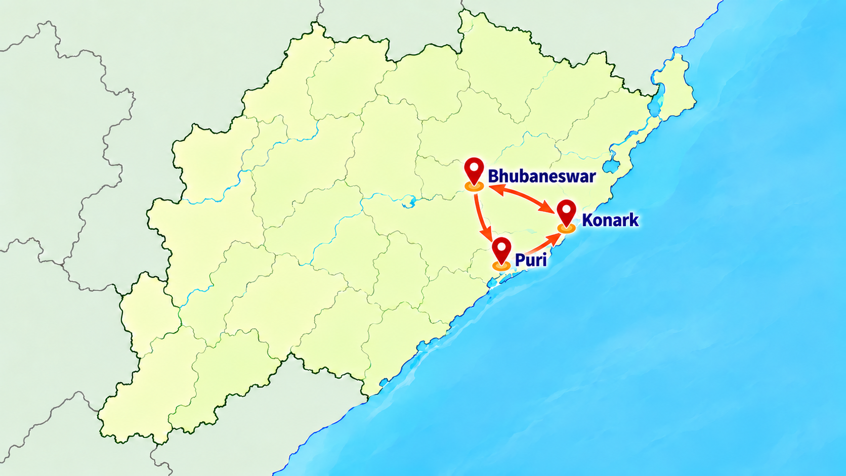 Bhubaneswar Puri Konark Hara Hari Surya circuit route map